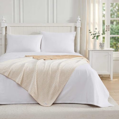 Laura Ashley - Reversible Throw Blanket for Couch 50x70, Soft Blanket - color: Oxford Stripe Beige