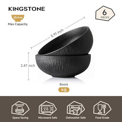 KINGSTONE Bowl Set of 6, 20.4 oz Matte Marble Pattern Stoneware Soup Bowls - size: 6 Pieces