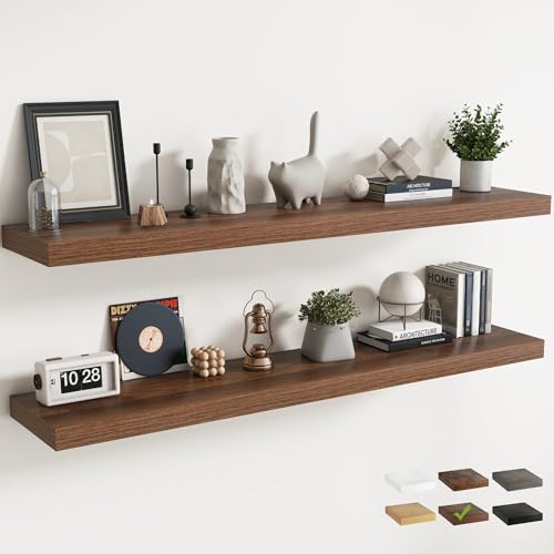 72 Inch Floating Shelves, 12"Deep Wall Shelf, 80 Lbs Capacity, Walnut, 2pcs - color: Walnut, size: 72"Wx12"Dx1.5"H