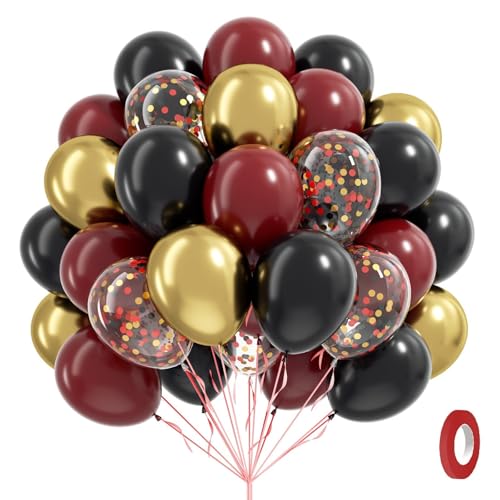 60pcs Black Burgundy and Gold Balloons 12inch with Confetti Balloons - color: Black Red Gold