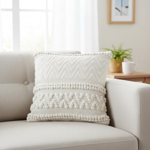 · REDEARTH · Boho Textured Handwoven Throw Pillow Cases - Boho Chic Natural - color: Boho Chic Natural, size: 18" x 18" (Pack of 2)