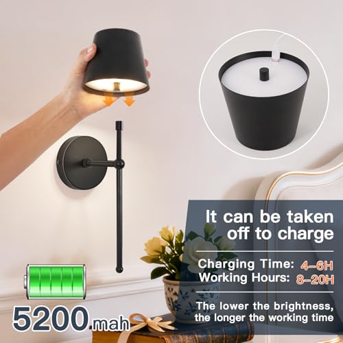 TaoFiaCo Battery Operated Wall Sconces Set of 2,Wireless Wall Sconce Black