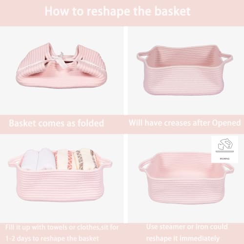 XUANGUO Medium Woven Cotton Rope Storage Basket with Handles, Light Pink - color: Light pink