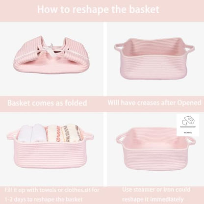 XUANGUO Medium Woven Cotton Rope Storage Basket with Handles, Light Pink - color: Light pink