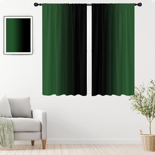 Black Green Curtains, Ombre, 2 Panels, 42" W x 63" L, Rod Pocket - color: Green Black, size: 42"W x 63"L (Pack of 2)