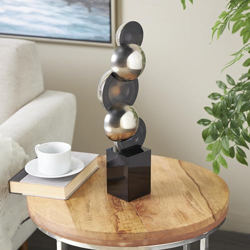 Deco 79 Glass Abstract Decorative Sculpture Stacked Orb Home Decor Statue with Black Base, Accent Figurine 6" x 4" x 18", Silver - size: 6" x 4" x 18"