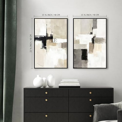 SAFERRYHOME Neutral Abstract Beige,Gray and Black Wall Art Set of 2,16"x24" - color: Neutral, size: 16" x 24" x 2 Panel Framed