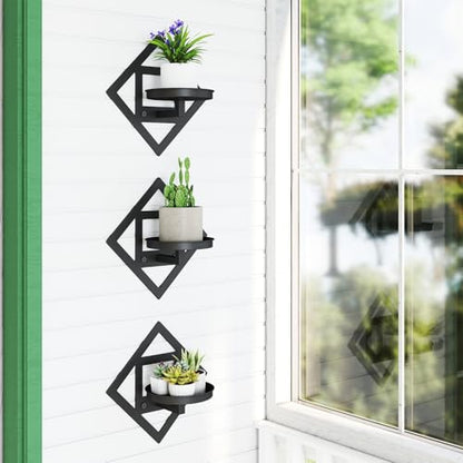 Metal Wall Plant Holder Flower Shelf 3Pcs Indoor Outdoor - color: Diamond shaped -3Pcs