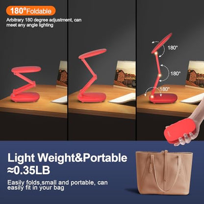 Akejrym LED Desk Lamp for Office Home & Battery Operated Lamp Rechargeable Lamp Foldable & Portable Light, [2-Fold Bracket] 3 Brightness Dimmable Small Desk Lamp Wireless Reading Lamp (Bright Pink) - color: Bright pink