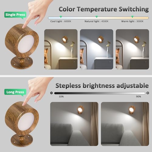 Racokky LED Wall Mounted Lights with Remote, Rechargeable Wall Sconces - color: Walnut Wood