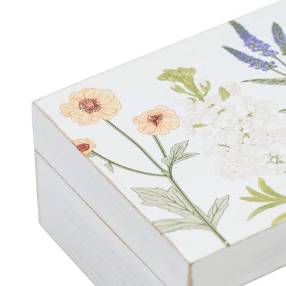 Small Decorative Box with Hinged Lid Wooden Handmade Keepsake Storage Box Floral Printed Jewelry Box Rustic Trinket Box - 7.9 x 6.5 x 3.4 Inches