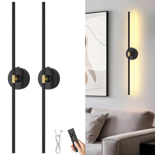 Wall Sconces Battery Operated Set of 2, 10000mAh Rechargeable Wall Lights - color: Black