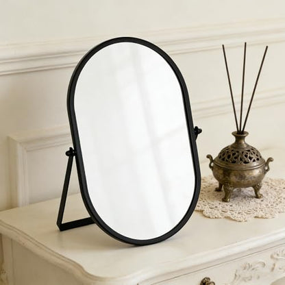 Tstarer Oval Vanity Mirror with Stand,Metal Frame (Black, 7.1 x 11 inches) - color: Black, size: 11"L x 7.1"W