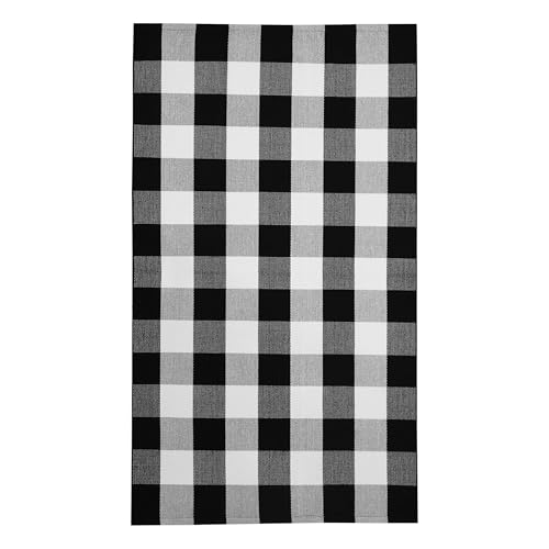 KILOCOCO Buffalo Plaid Checkered Rug 3x5 ft Black White Front Door Rug - color: Black and White, size: 3' x 5' (Rectangular)
