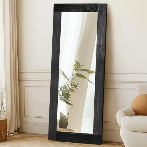 58x24in Full Length Mirror, Solid Wood Convex Frame, Black - color: Black-convex Frame, size: 58"L x 24"W