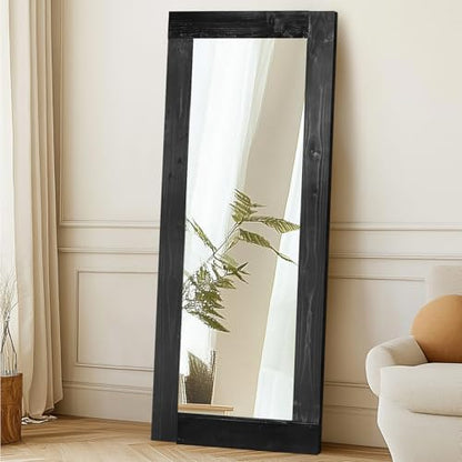 58x24in Full Length Mirror, Solid Wood Convex Frame, Black - color: Black-convex Frame, size: 58"L x 24"W