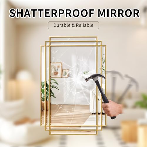 36"x24" Rectangle Beveled Wall Mirror with Gold Geometric Frame - color: Gold, size: 36"L x 24"W