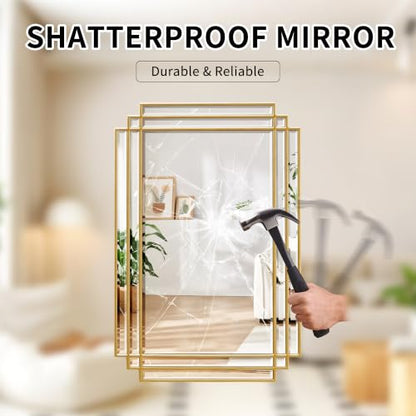 36"x24" Rectangle Beveled Wall Mirror with Gold Geometric Frame - color: Gold, size: 36"L x 24"W