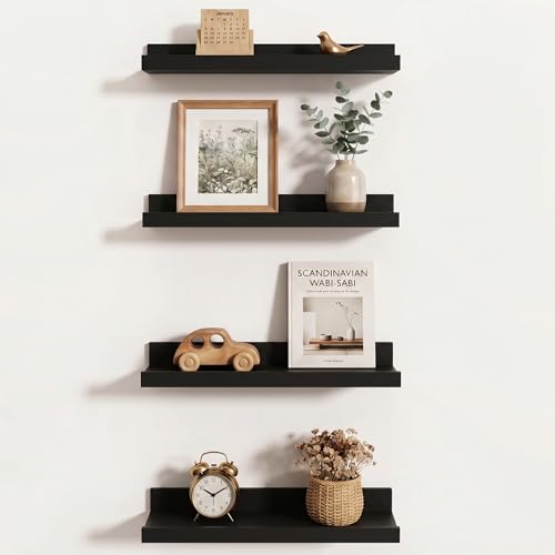 Axeman Picture Ledge Shelf, 16 Inch Black Floating Shelves Set of 4 - color: Black, size: 16 Inch