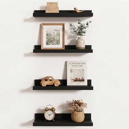 Axeman Picture Ledge Shelf, 16 Inch Black Floating Shelves Set of 4 - color: Black, size: 16 Inch