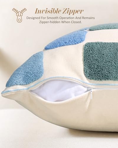 Embroidered Throw Pillow Cover 18x18 Inch, Blue Checkered - color: Blue Checkered, size: 18" x 18" (Pack of 1)