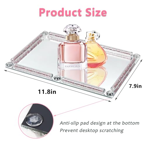 Crystal Glass Tray, 11.8"x7.9" Rose Rectangular Perfume Tray - color: Rose