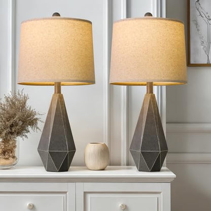 PoKat 23.5'' Farmhouse Table Lamps Set of 2, Rustic Nightstand Lamps for Bedroom, Classic Bedside Lamps for Living Room Office Sideboard with Linen Shade Distressed (Deep Grey) - color: Medium - Deep Grey