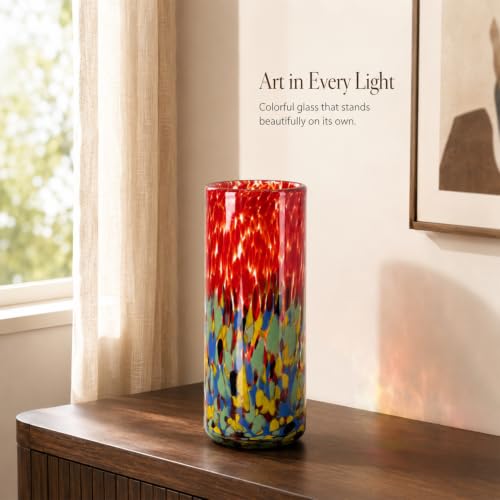 9.45in H Sea Glass Cylinder Vase Unique Hand Blown Glass Vase for Flower - color: Red Green
