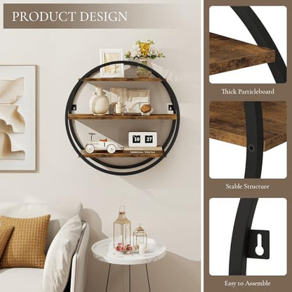 Circle Shelf Wall Decor, 3 Tier Decorative Round Wall Shelf - size: Circular