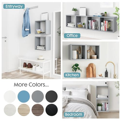 Kaboon Cube Floating Shelves Set2, Display Shelves Wall Mount 7.75" D x 12.5" W x 12.5" H, (Gray, Square 2 Cubes) - color: Grey, size: Square-Set2