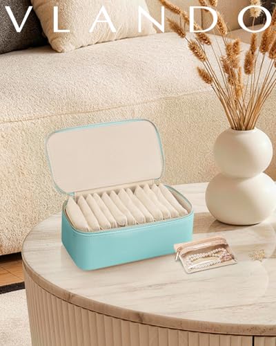 VLANDO Jewelry Travel Case with Clear 12 Velvet Bags,Lake Blue - color: 12PCS-Lake Blue