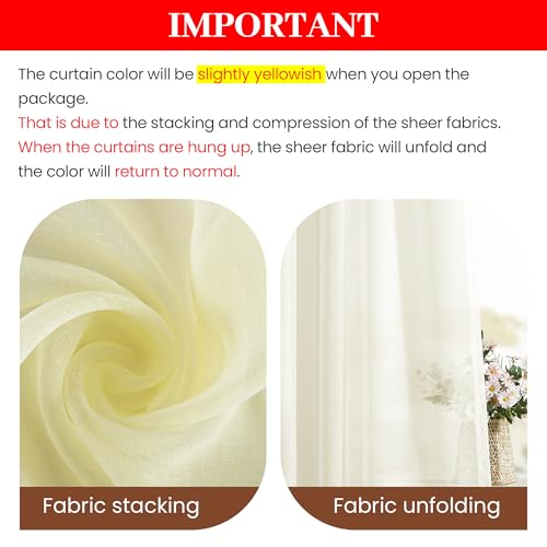 Dreaming Casa Ivory Sheer Curtains 102 Inch Long, Rod Pocket & Back Tab Top - color: Ivory, size: 52"W x 102"L (Pack of 2)