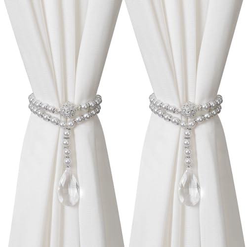 SUQ I OME Luxury Pearl Beaded Magnetic Curtain Tieback, Pearl - color: Pearl
