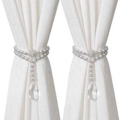 SUQ I OME Luxury Pearl Beaded Magnetic Curtain Tieback, Pearl - color: Pearl