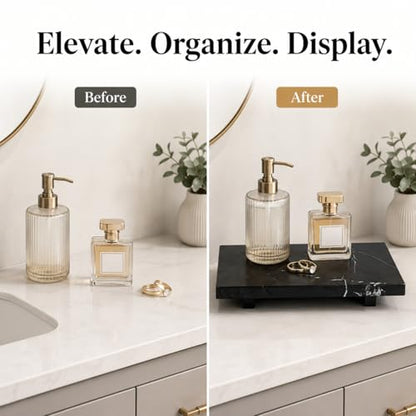 Small Black Marble Soap Dispenser Pedestal Tray 9.84 in - color: Black Marble-9.84 in