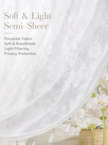 Molaxhome Swag Curtain Scalloped Curtain Valance Drape Sheer Lace Panel 1pc - color: Lace White