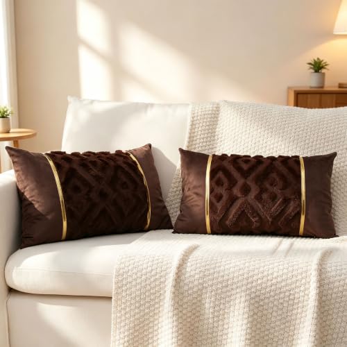 Luxury Patchwork Tufted Lumber Pillow Cover 12x20 Inch Set of 2 - color: Dark Brown, size: 20" x 12" (Pack of 2)