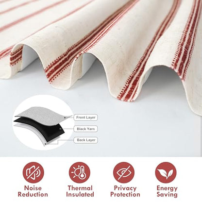 DriftAway Farmhouse Double Layer Linen Blackout Tie Up Curtains Thermal Insulated Vertical Striped Fully Lined Balloon Roman Shade Bathroom Window Adjustable Rod Pocket 31 Inch by 47 Inch Red - color: Red, size: 31"W x 47"L (Pack of 1)
