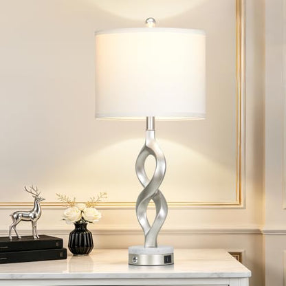 Cinyirong 30" Tall Silver Sculptural Table Lamp for Living Room & Bedroom - color: Silver (1 Pack)