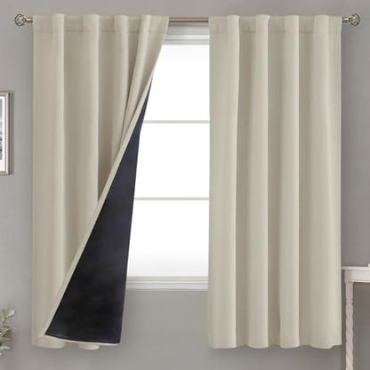 BGment Camel Blackout Curtains 63 Inches Long with Thermal Insulated Liner - color: Cashmere, size: 38"W x 63"L (Pack of 2)