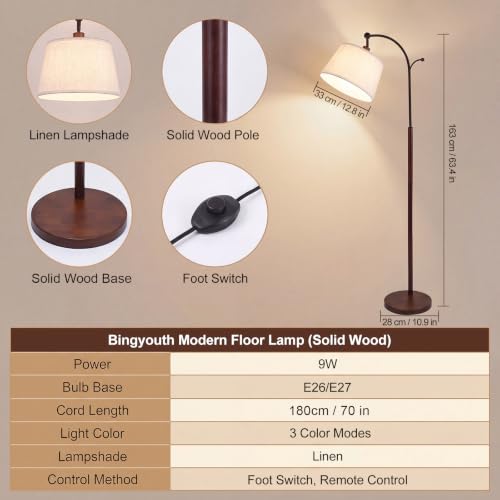 Floor Lamp, 9W 850lm Smart LED Arch Floor Lamp - Solid Wood Base - color: Solid Wood