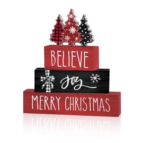 Smile 4 Pcs Merry Christmas Signs, Wooden Tabletop Decor - style: Christmas Tree