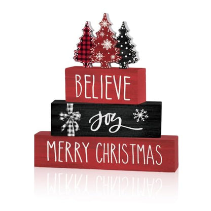Smile 4 Pcs Merry Christmas Signs, Wooden Tabletop Decor - style: Christmas Tree