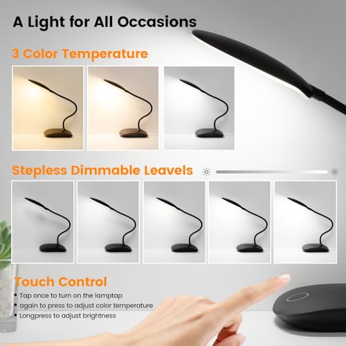Portable Battery Powered Desk Lamp Small Rechargeable LED Table Light - color: Black (2PACK)