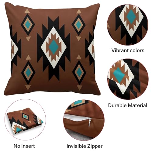 Throw Pillow Covers, Western Teal, Set of 4, 18"x18" - color: Southwestern Tribal 2