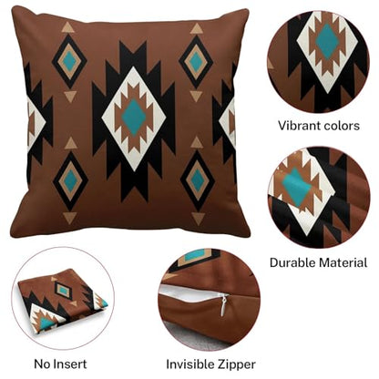 Throw Pillow Covers, Western Teal, Set of 4, 18"x18" - color: Southwestern Tribal 2