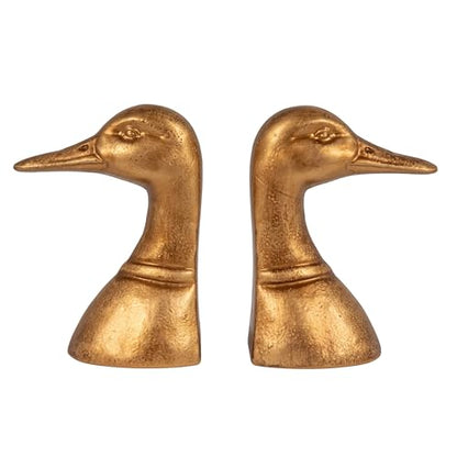 Creative Co-Op Decorative Distressed Cast Iron Duck Head Bookends, Gold - color: Gold