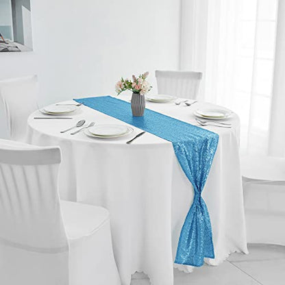 Pufogu 12 x 72 inches Blue Sequin Table Runner, 2 Packs - color: Blue