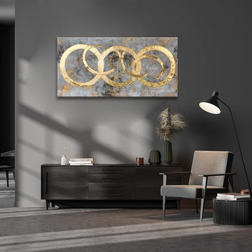 Minimalism Abstract Wall Art Decor 24"x48" Gold Circle Wall Art For Bedroom - color: IU1F, size: 48"L x 24"W