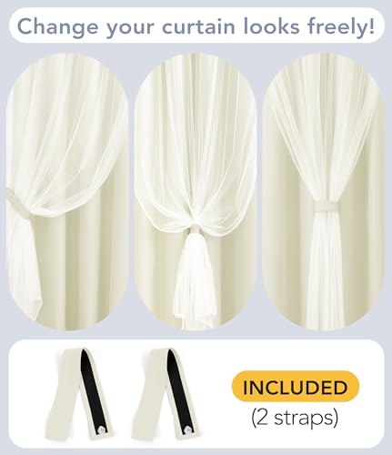 100% Blackout Curtains with Sheer Overlay, Beige, 52 x 84 inch, 2 Panels - color: Beige, size: 52"W x 84"L (Pack of 2)